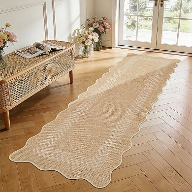 Easy Jute Rug Modern Bordered Indoor Outdoor Non-Slip No Shed Carpet for Patio Backyard