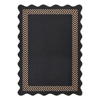 Easy Jute Rug Modern Bordered Indoor Outdoor Non-Slip No Shed Carpet for Patio Backyard