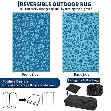 Reversible Waterproof Outdoor Rug, UV Resistant Washable Patio Mat for RV, Camping, Deck