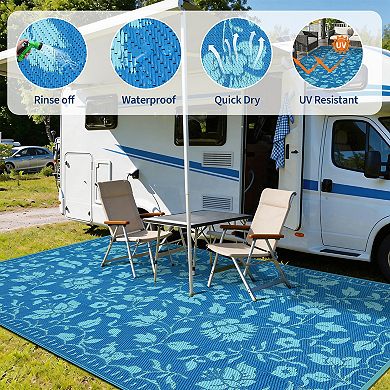 Reversible Waterproof Outdoor Rug, UV Resistant Washable Patio Mat for RV, Camping, Deck