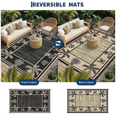 Outdoor Waterproof Rug Reversible, Durable Plastic Straw Mat for Patio, RV, Deck, Camping & Picnic