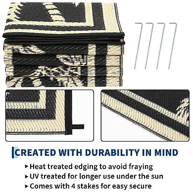 Outdoor Waterproof Rug Reversible, Durable Plastic Straw Mat for Patio, RV, Deck, Camping & Picnic