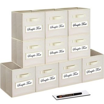 10 Foldable Fabric Storage Cube Bins with Label Cards & Pen for Shelves Closet Organizers