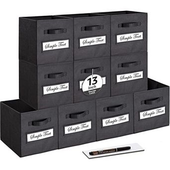 10 Foldable Fabric Storage Cube Bins with Label Cards & Pen for Shelves Closet Organizers