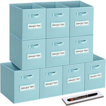 10 Foldable Fabric Storage Cube Bins with Label Cards & Pen for Shelves Closet Organizers