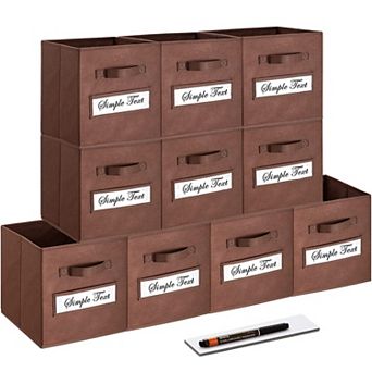 10 Foldable Fabric Storage Cube Bins with Label Cards & Pen for Shelves Closet Organizers