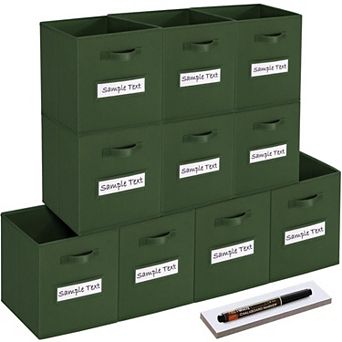 10 Foldable Fabric Storage Cube Bins with Label Cards & Pen for Shelves Closet Organizers