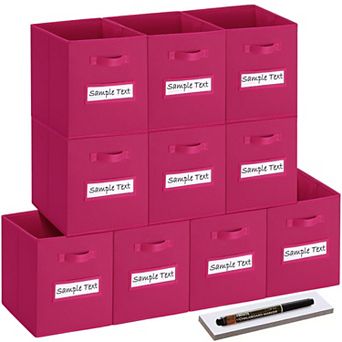 10 Foldable Fabric Storage Cube Bins with Label Cards & Pen for Shelves Closet Organizers