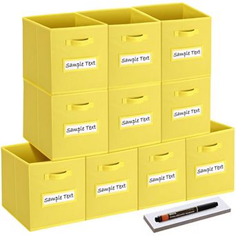 10 Foldable Fabric Storage Cube Bins with Label Cards & Pen for Shelves Closet Organizers