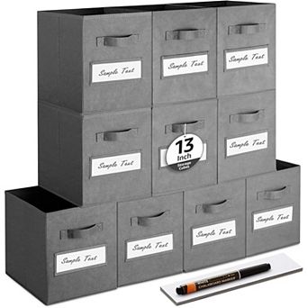 10 Foldable Fabric Storage Cube Bins with Label Cards & Pen for Shelves Closet Organizers