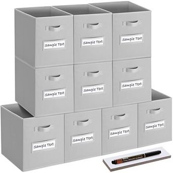 10 Foldable Fabric Storage Cube Bins with Label Cards & Pen for Shelves Closet Organizers