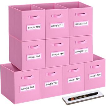 10 Foldable Fabric Storage Cube Bins with Label Cards & Pen for Shelves Closet Organizers