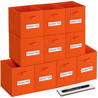 10 Foldable Fabric Storage Cube Bins with Label Cards & Pen for Shelves Closet Organizers