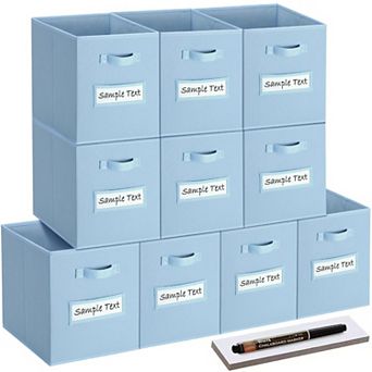 10 Foldable Fabric Storage Cube Bins with Label Cards & Pen for Shelves Closet Organizers