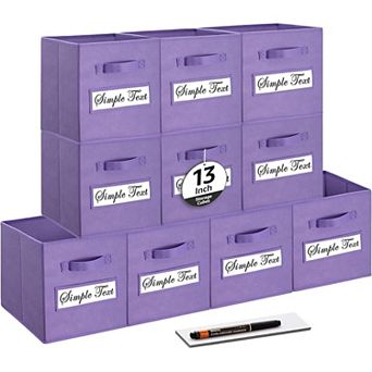 10 Foldable Fabric Storage Cube Bins with Label Cards & Pen for Shelves Closet Organizers