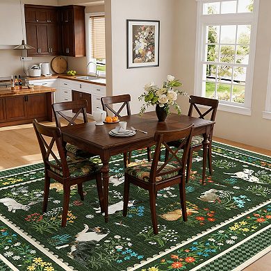 Cute Animal Machine Washable Rug, Non-Slip Low-Pile Carpet with Rubber Backing