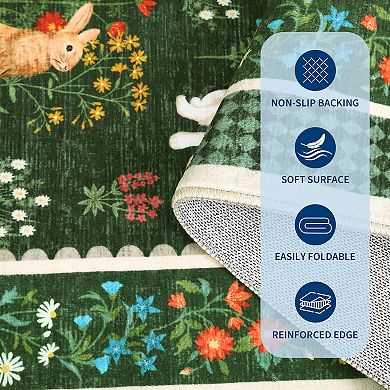 Cute Animal Machine Washable Rug, Non-Slip Low-Pile Carpet with Rubber Backing