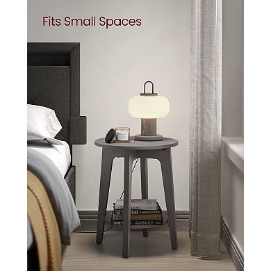 2-Tier Small Round End Table Mid-Century Modern Storage Sturdy Space-Saving
