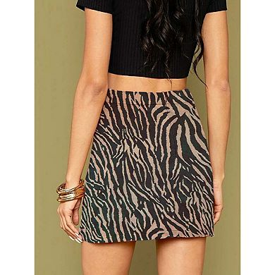 Seoria High Waist Zebra Print Bodycon Mini Skirt For Women