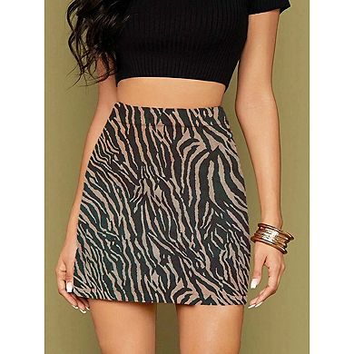 Seoria High Waist Zebra Print Bodycon Mini Skirt For Women