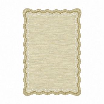 Washable Scalloped Area Rug, Modern Low Pile Non-Slip Accent Carpet Soft for Living Room Bedroom