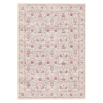 Washable Vintage Floral Print Bedroom Rugs, Low Pile Retro Accent Stain Resistant Dining Room Rug