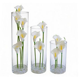 3 pc Calla Lily Artificial Flowers in Vase with Faux Water,Artificial Floral Arrangements for Home