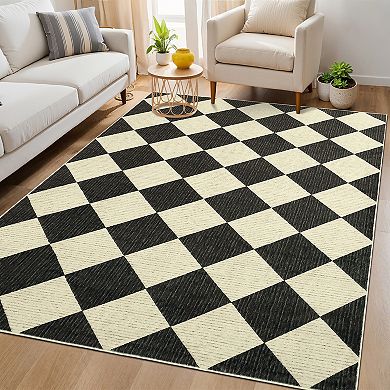 Soft Non-Slip Checkered Area Rug Modern Geometric Plaid Carpet Machine Washable, Low Pile