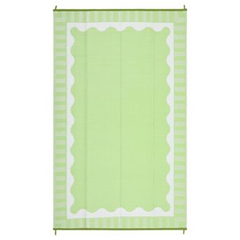 Outdoor Rug Waterproof for Patio Decor, Large Modern Scalloped Border Reversible Plastic Straw Rug