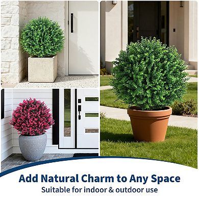 Artificial Eucalyptus Topiary Ball Trees Set of 2, 24" UV Resistant Faux Boxwood Plants