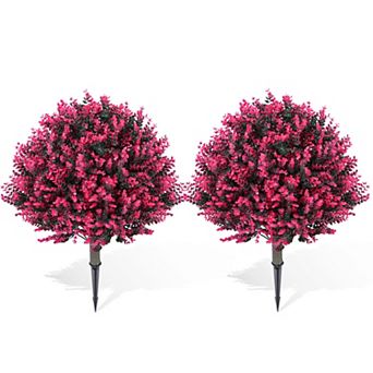 Artificial Eucalyptus Topiary Ball Trees Set of 2, 24" UV Resistant Faux Boxwood Plants