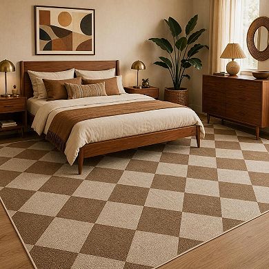 Fashionwu Checkered Modern Rug Non Slip Durable Carpet Thin Pet Friendly Mat for Farmhouse Decor