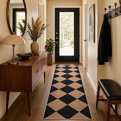 Fashionwu Checkered Modern Rug Non Slip Durable Carpet Thin Pet Friendly Mat for Farmhouse Decor