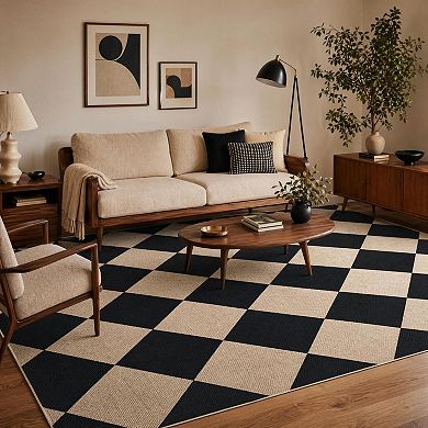 Fashionwu Checkered Modern Rug Non Slip Durable Carpet Thin Pet Friendly Mat for Farmhouse Decor