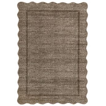 Scalloped Rugs, Non-Slip Bordered Bedroom Carpet, Machine Washable Low Pile Rug for Dining Room