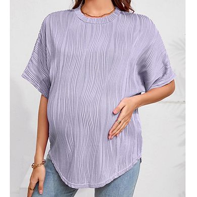 Casual Loose Maternity Short Sleeve T-Shirt, Solid Color Round Neck Comfort Oversized Maternity Top