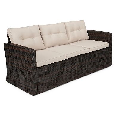 4-Piece Outdoor Patio Conversation Set with Storage Table, Wicker Rattan Sofa, Chairs & Cushions
