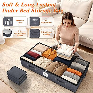 90L Under Bed Storage Containers Foldable Organizers Clear Top Label Holder for Clothing