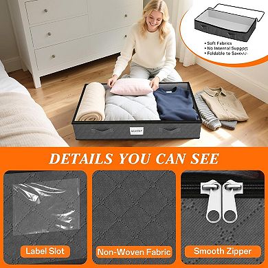 90L Under Bed Storage Containers Foldable Organizers Clear Top Label Holder for Clothing