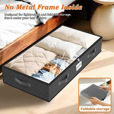 90L Under Bed Storage Containers Foldable Organizers Clear Top Label Holder for Clothing