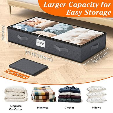 90L Under Bed Storage Containers Foldable Organizers Clear Top Label Holder for Clothing