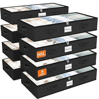 90L Under Bed Storage Containers Foldable Organizers Clear Top Label Holder for Clothing