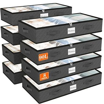 90L Under Bed Storage Containers Foldable Organizers Clear Top Label Holder for Clothing