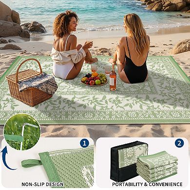 Waterproof Reversible Outdoor Rug, Foldable Plastic Straw Carpet for Patio Camping RV Deck Balcony