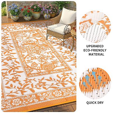 Waterproof Reversible Outdoor Rug, Foldable Plastic Straw Carpet for Patio Camping RV Deck Balcony