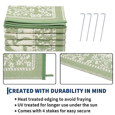 Waterproof Reversible Outdoor Rug, Foldable Plastic Straw Carpet for Patio Camping RV Deck Balcony