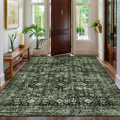 Vintage Area Rug Traditional Distressed Indoor Mat with Non-Slip Backing