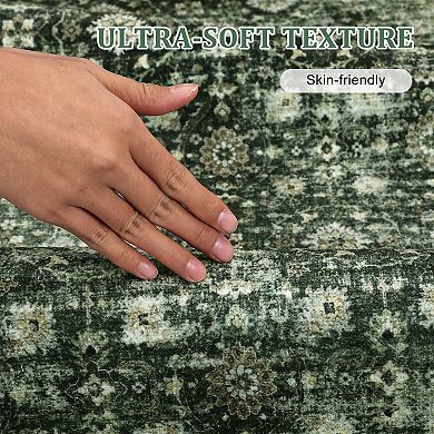 Vintage Area Rug Traditional Distressed Indoor Mat with Non-Slip Backing