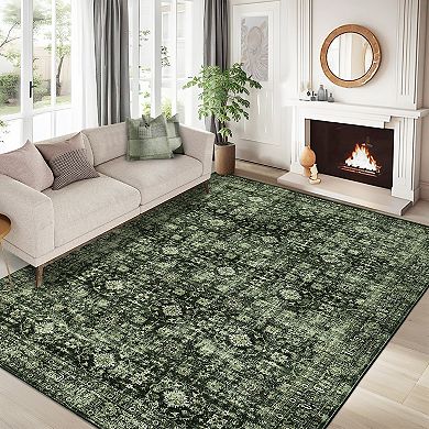 Vintage Area Rug Traditional Distressed Indoor Mat with Non-Slip Backing