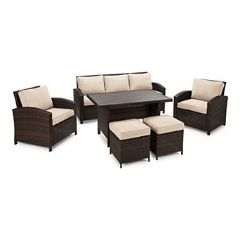 6 pc Outdoor Patio Conversation Set with Cushions with Sofa, Chairs, Ottomans & Coffee Table